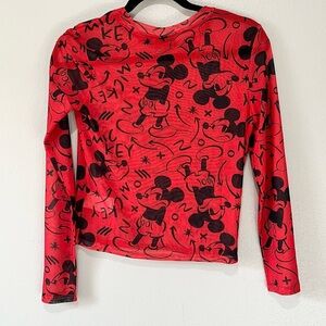 DISNEY MICKEY MOUSE- NWT Red Black Print Long Sleeve Mesh Top Size M